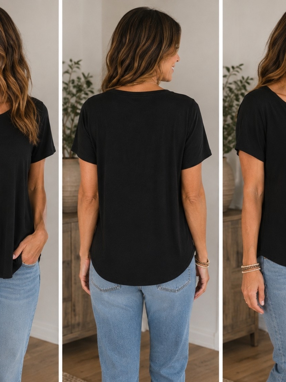 Chico's Black Short-Sleeve Crewneck Tee